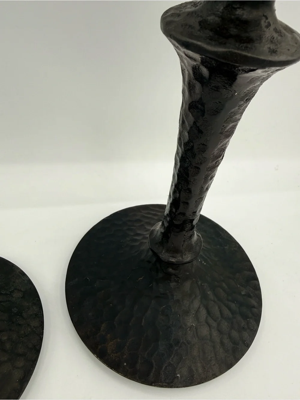 Pottery Barn Black Hammered Metal Pedestal Candle Holders, Set of 2